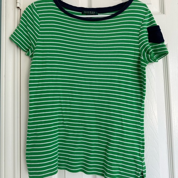 Lauren Ralph Lauren Tops - Lauren Ralph Lauren Green White Striped Short Sleeve Pocket Tee T-Shirt Medium